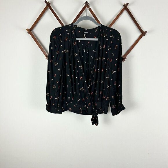 MADEWELL Dainty Floral Faux Wrap Top Black Size Small EUC C68 - Picture 1 of 7